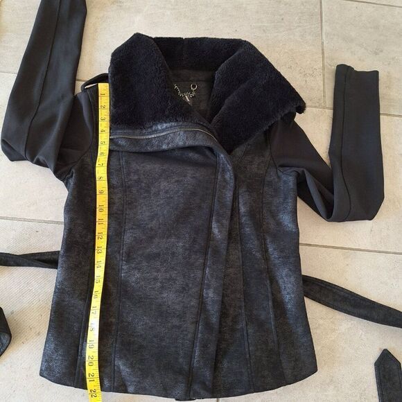 ARMANI EXCHANGE A/X Moto Jacket Black Faux Leather fur Fabric size M - Picture 4 of 5